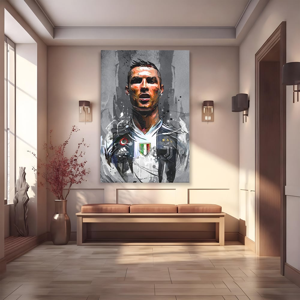 Tablou canvas cu tablou portret cristiano ronaldo juventus, fara rama, pe sasiu de lemn